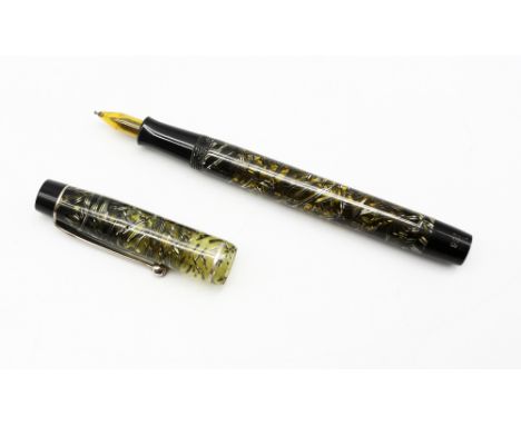 Onoto vintage self filling ink pencil translucent green and black marbled body in original box with instruction leaflet. Leng