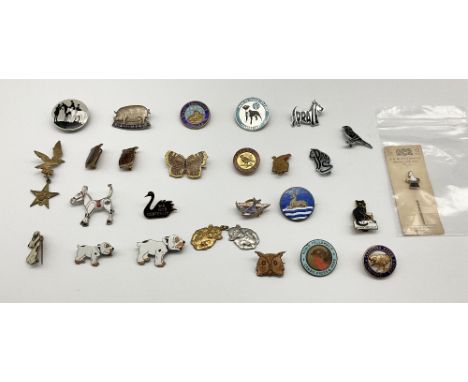 Assortment of various gilt metal and enamel badges comprising of Blue Bird Club lapel badge, with white enamel banner and blu