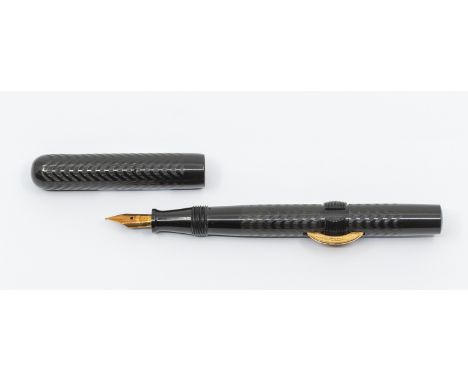 A vintage Conklin crescent-filler black fountain pen, the barrel stamped CONKLIN'S SELF FILLING, Toledo Ohio USA, PAT MCH 19.