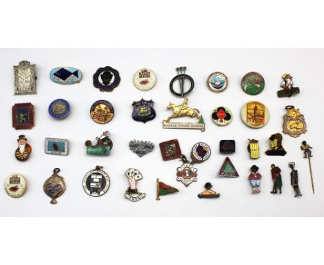 Assortment of various mainly gilt metal and enamel sporting related badges comprising of L.Simpson St. Neots Angling Society 