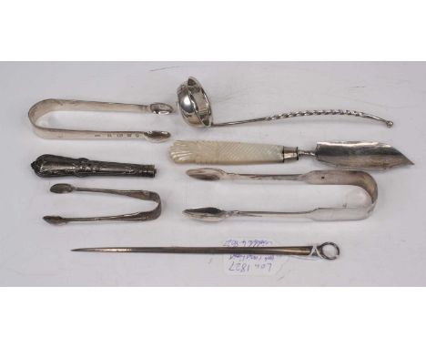 A George IV silver meat skewer, probably by Francis Higgins, London 1827; together with a Victorian Scottish silver ladle; th