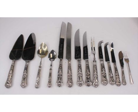 A collection of silver handled flat ware in the Queens pattern, together with a silver dessert fork