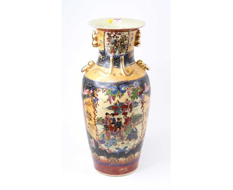 A Japanese floor vase, enamel decorated with figures, h.61cm 