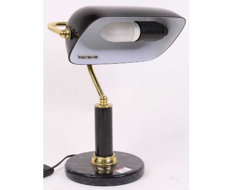 A brass adjustable desk lamp, having a black glass shade, h.38cmNot pat tested – sold as a decorative piece.In used but gener