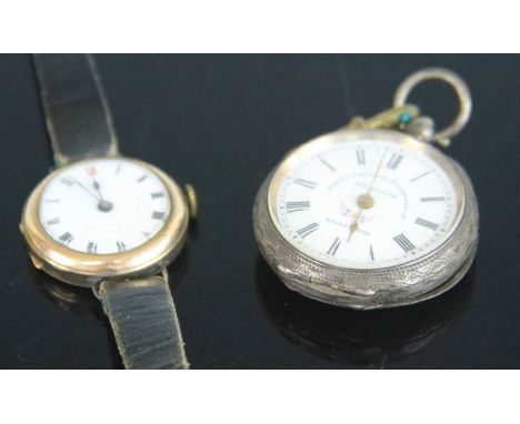 A vintage lady's 9ct gold manual wind wristwatch (overwound), case dia.25mm; together with a continental silver cased lady's 