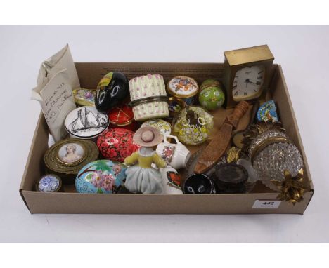 A collection of patch boxes, to include examples by Crummles and Royal Copenhagen, together with painted pottery egg, and cre