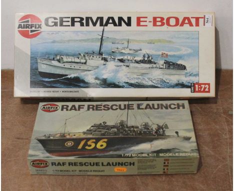 An Airfix 1:72 scale German E-Boat model kit; together with an Airfix RAF Rescue Launch kit 