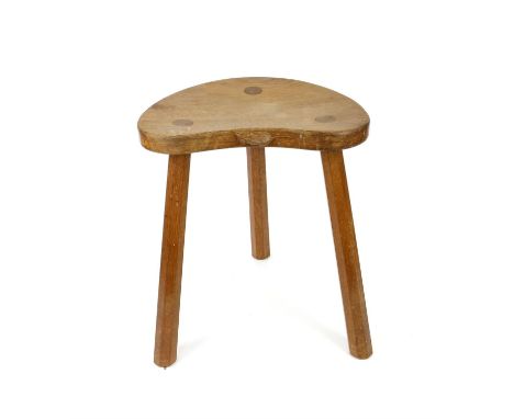 Robert 'Mouseman' Thompson of Kilburn oak three-legged stool with adzed seat, h46 x w36.5 x d28cm,Condition Report:  Minor su