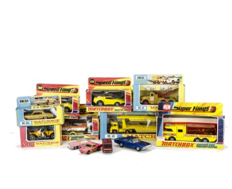 Matchbox Speed Kings MOY and Kingsize Vehicles, Speed Kings K7 Racing Car Transporter, K32 Shovel Nose (2), K25 Boat and Trai