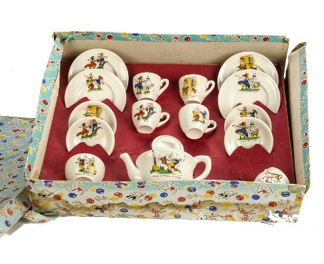 A Children's Nursery Rhymes Tea Set, comprising Tea Pot , Milk Jug, Sugar Bowl and four Cups, Saucers and Plates, all with va