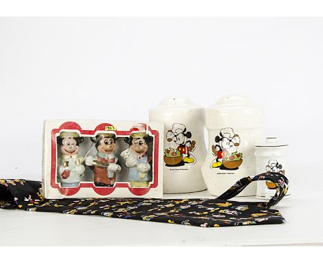 Mickey Mouse Cruet Sets Ties and other items, Large and small ceramic Cruet Sets both stamped Disney, Set of three Mickey Mou