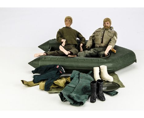 Palitoy Action Man and Accessories, including two damaged Action Men, Raft, Weapons and other Accessories, generally F (qty)