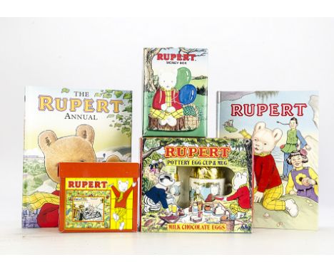 A large Collection of Rupert Memorabilia, including 1992 Easter Egg Set including original eggs on mug and in egg cup, in ori