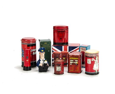 Post Box Themed articles, including tin money boxes (2), pencil sharpeners (2), ceramic and paste examples together with a fi