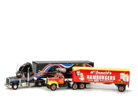 Matchbox Commercial Vehicles, Eleven 1,50 scale vehicles including 1955 Mc Donald's Tractor Trailer, Harley-Davidson/Kenworth