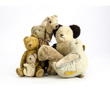 Soft Toys and Teddy Bears, 193s-50s,Teddy Bears (4, three around 15'', one 5''), Dogs (2), Jays Panda (1) and Chad Valley Duc