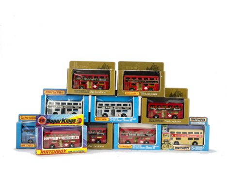 Matchbox Double-Decker Buses, ten models including K-15 The Londoner at Harrods (4), K-15 The Berlin Bus and others, in origi