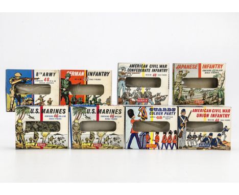 Airfix 1st series boxed 1/72 scale figures,  Afrika Korps, Union Infantry, 8th Army, Arabs, Cowboys, Japanese, US Marines (2)