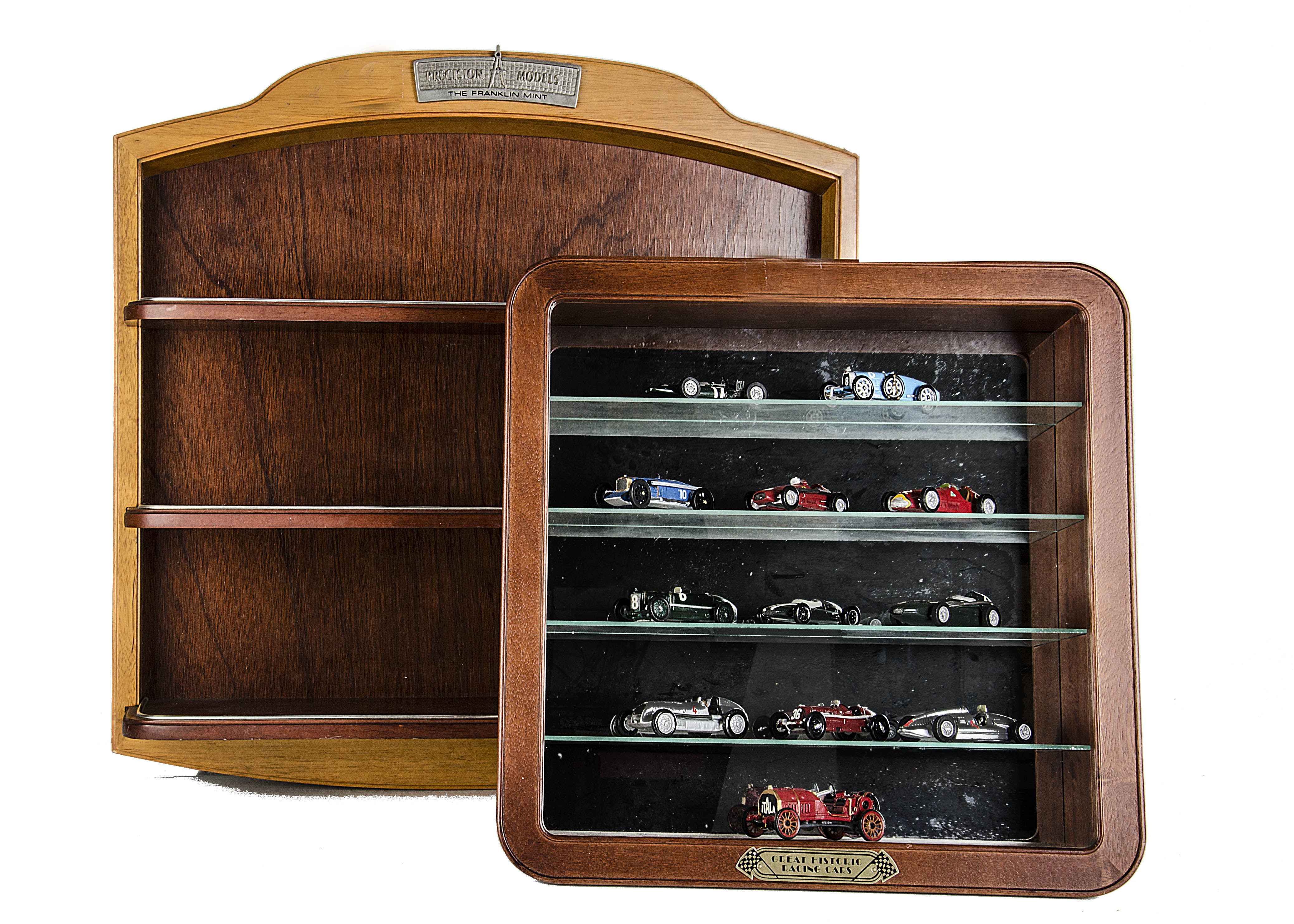 Wooden 'Franklin Mint Precision Models' display shelf, together with