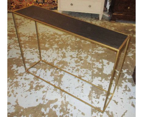 CONSOLE TABLE, gilt metal framed with a rectangular slate effect top, 99cm W x 70cm H x 25cm D.