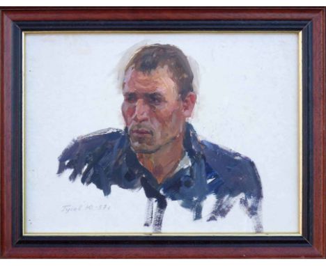 YURI GUSEV (Russian 1928-2018) 'Portrait of a boxer', oil on board, 24cm x 37cm, framed.