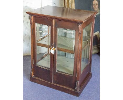 SHOP DISPLAY CABINET, 19th century English mahogany with bevelled glass sides and two doors enclosing painted shelf, 90cm H x