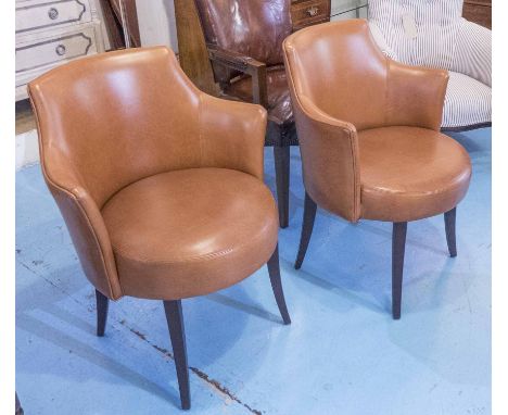 TUB CHAIRS, a pair, stitched calf leather, circular and splay supports, by 'Morgan Furniture', 64cm W. (2)
