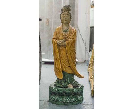 GUAN YIN, Chinese glazed ceramic, 115cm H. (with faults)