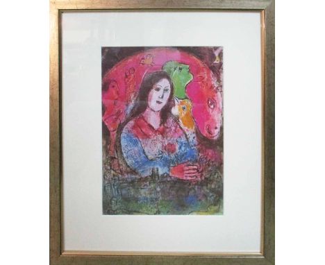 MARC CHAGALL 'The thought', lithograph, Derriere Le Miroir 225, October 1977, Ed Maeght, 38cm x 28cm, framed and glazed.