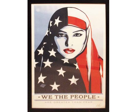 SHEPARD FAIREY 'We the people - are greater than fear', 2017, screen print on paper, signed and dated, 91cm x 61cm, framed.