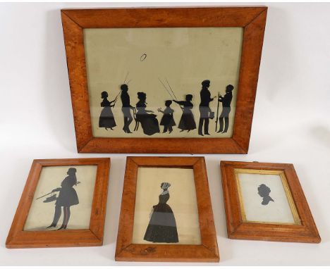 FOUR SILHOUETTE PORTRAITS C.1820-45  including portrait of a lady by W. Lowe 1845, portrait of an officer standing in uniform