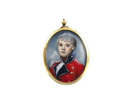 ENGLISH SCHOOL c.1795  Miniature portrait of a young officer, head & shoulders, on ivory; 5.5 x 4.25 cms