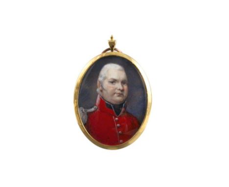 ENGLISH SCHOOL c.1810  Miniature portrait of an officer, head & shoulders, on ivory; 55 x 9.25 cms