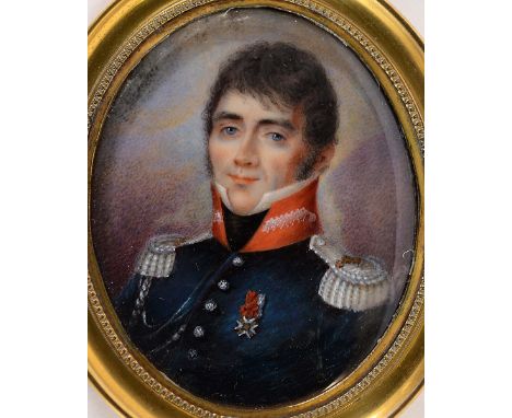 ATTRIBUTED TO PETER PAILLOU  Miniature portrait of an officer wearing uniform with a medal, on ivory; 6.25 x 5 cms