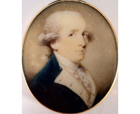 ENGLISH SCHOOL C.1780  Miniature portrait of an officer, James Bracey*, wearing blue jacket, on ivory; 4.5 x 3.75 cms  *Brace