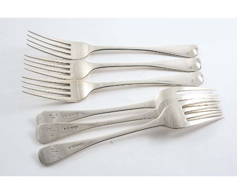 A SET OF SIX SCOTTISH PROVINCIAL TABLE FORKS initialled "R", by George Alexander Booth of Aberdeen (GB, AB, GB, AB) c.1830;  