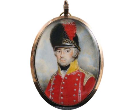 ENGLISH SCHOOL c.1815  Miniature portrait of an officer of Fencible or Yeomanry Cavalry, head & shoulders, on ivory; 8 x 5 cm