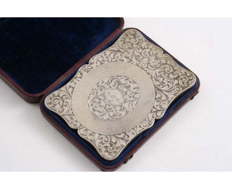 A VICTORIAN CARD CASE of shaped rectangular outline with both engraved & engine-turned decoration, initialled "HMG", by Josep