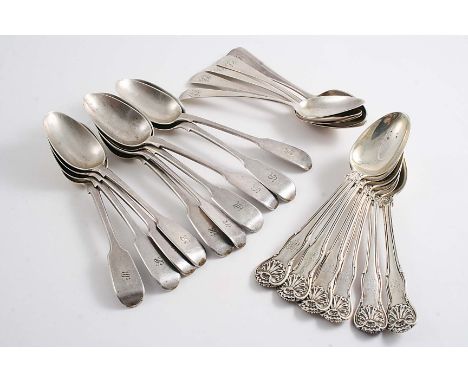 TEA SPOONS:- A set of ten Fiddle tea spoons, initialled "S", by Mary Chawner, London 1837, a set of six Old English pattern t