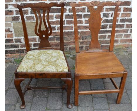 2 Georgian Chippendale influence dining chairs (one with woodworm) &amp; a small Victorian foot stool