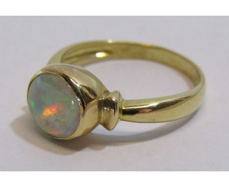 18kt also stamped 750 gold and opal ring total weight 3.7g ring size N/O