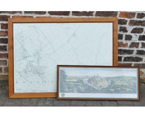 Framed 1907 Ordnance Survey plan of Keelby 112cm by 82cm &amp; a framed re-print of an old engraving of Durham&nbsp;