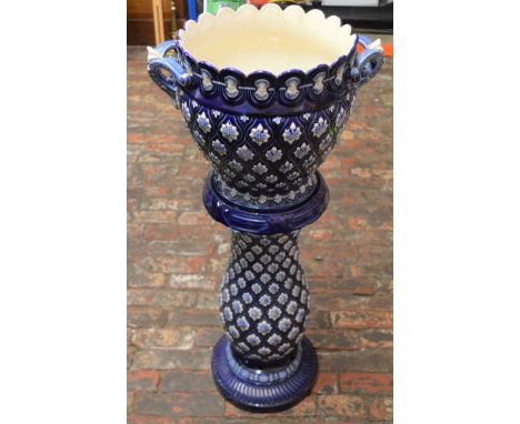 Ceramic jardinière on stand (some damage) Ht 90cm