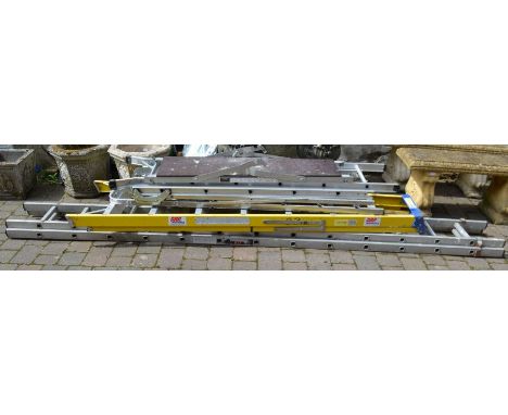 3 step ladders, extending ladder &amp; a platform