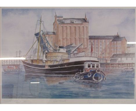 Limited edition 68/850 signed Leslie R Treacher print 'Ross Tiger' in Grimsby also signed Michael Brown M.P and Austin Mitche