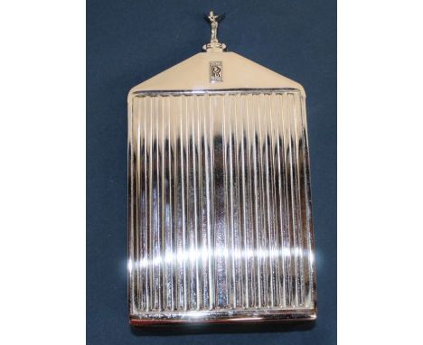 A Ruddspeed chromium plated spirit flask modelled as a classic vintage Rolls Royce car radiator, with Spirit of Ecstasy radia