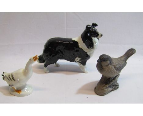 Beswick Collie dog, poole bird and W.Germany Goebel goose