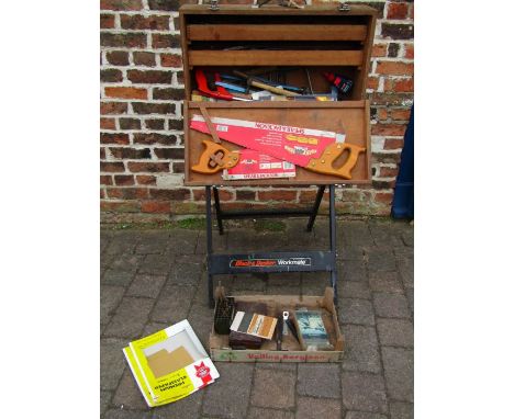 Black &amp; Decker workmate and toolbox containing tools