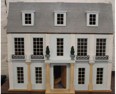 Large dolls house with contents &amp; electric light fittings
