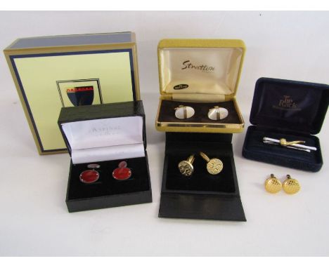 Collection of cufflinks to include Aspinal's and Mother of pearl and a pipe tie clip